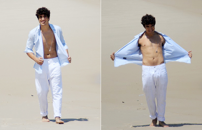 Caio Castro causa tumulto durante gravação na praia