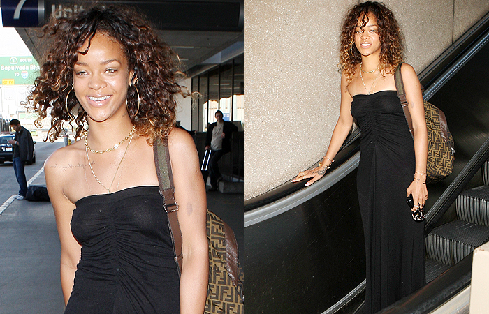 Rihanna desembarca em Los Angeles sem maquiagem