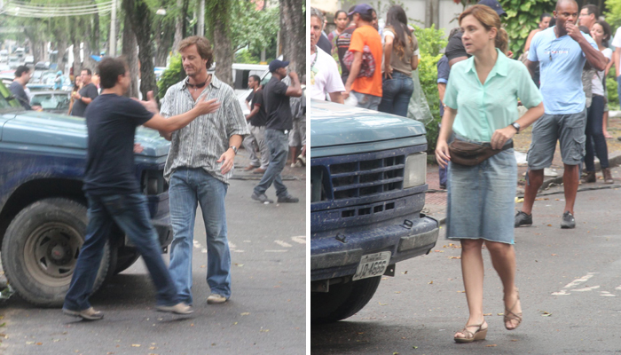 Adriana Esteves e Marcelo Novaes gravam novela na zona norte do Rio