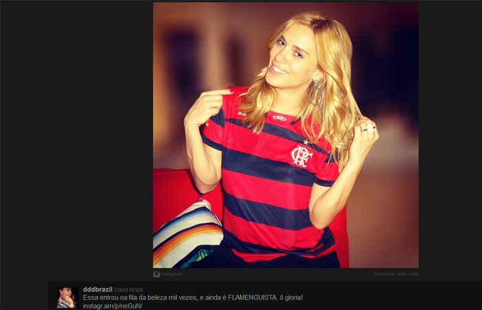 David Brazil posta foto de Carol Dieckmann com camisa do Flamengo