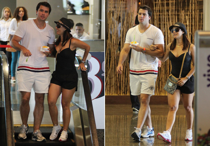 Mônica Carvalho passeia com o marido em shopping 