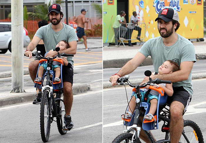 Filho de Eriberto Leão dorme durante passeio 