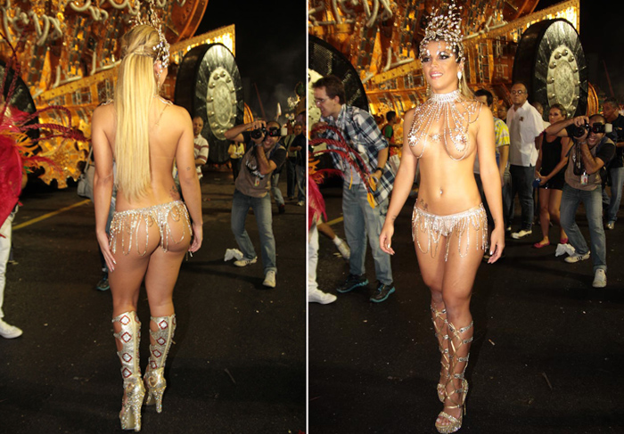 A ex-BBB Mayra Cardi  saiu como destaque, e antes do desfile reclamou um pouco por ter que carregar uma fantasia que pesava 40 quilos.  Miss Bumbum no desfile da X-9 O Fuxico