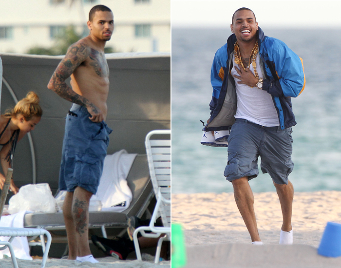 Chris Brown curte praia de meia, em Miami - Grosby-Group