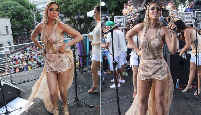  Alinne Rosa em mais um dia de folia na Bahia com vestido de renda