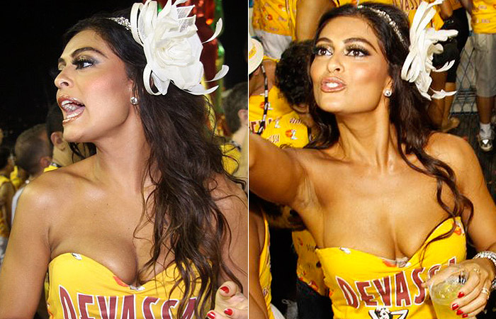 Decotada, Juliana Paes se esbalda no carnaval carioca