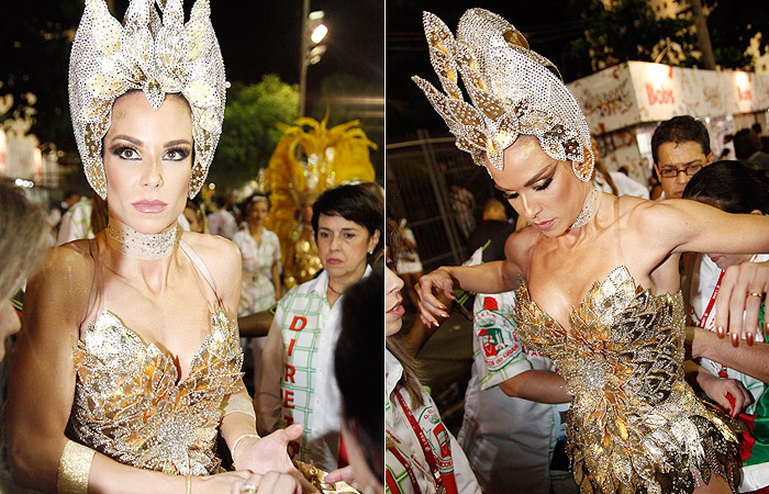 Ana Furtado entra na Sapucaí com fantasia de ouro