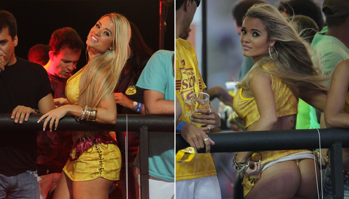 Panicat Aryane Steinkopf mostra bumbum em trio elétrico