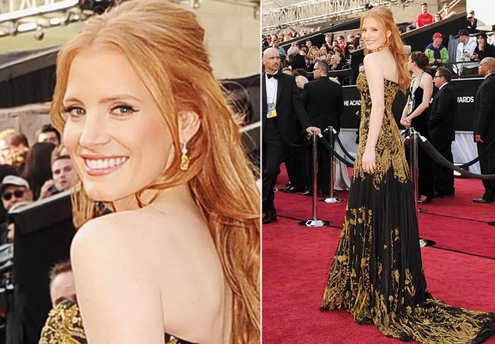 Oscar 2012: Jessica Chastain vai à festa do Oscar vestindo Alexander McQueen O Fuxico