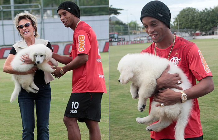 Ana Maria entrega cachorro prometido à Ronaldinho Gaúcho