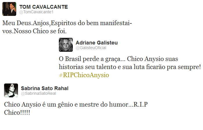 Tom Cavalcante e outros famosos comentam morte de Chico no Twitter
