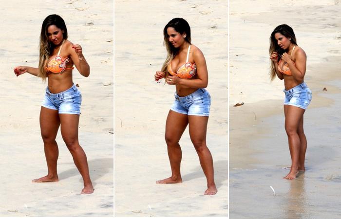 Mulher Melão dança funk em gravação na praia da Barra