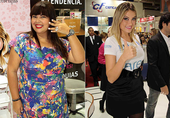 Ellen Rocche e Fabiana Karla participam de feira de beleza, em SP