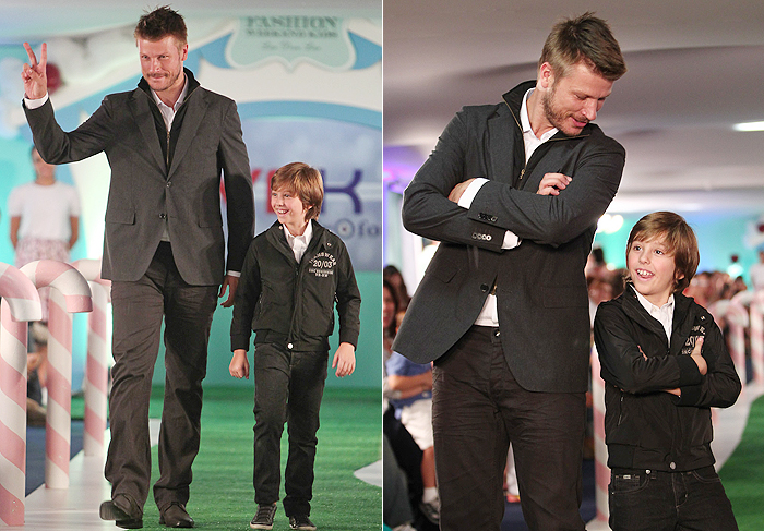 Rodrigo Hilbert desfila em evento infantil 