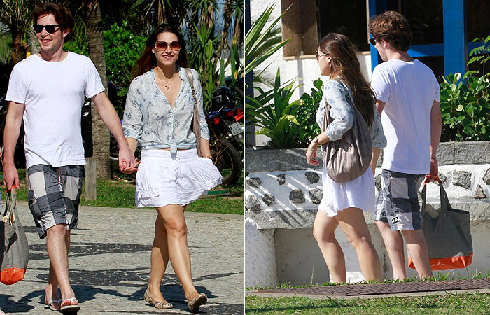 Fernanda Machado passeia com o namorado na praia