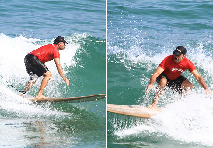 Com novo visual, Humberto Martins surfa no Rio de Janeiro