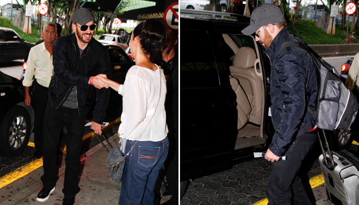 Chris Evans e Mila Kunis desembarcam em São Paulo