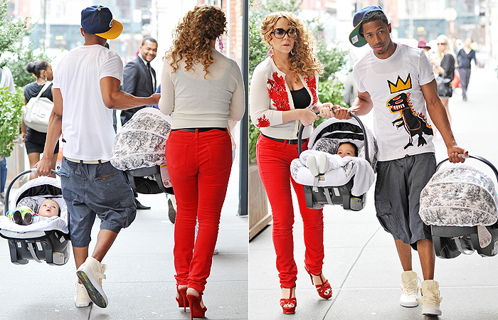 Mariah Carey e Nick Cannon passeiam com os gêmeos em Nova York