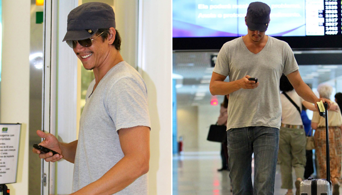 Márcio Garcia distribui sorrisos em Aeroporto Carioca