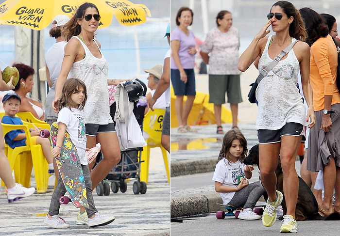  Após dar à luz, Cynthia Howlett  passeia com a filha pelo Leblon