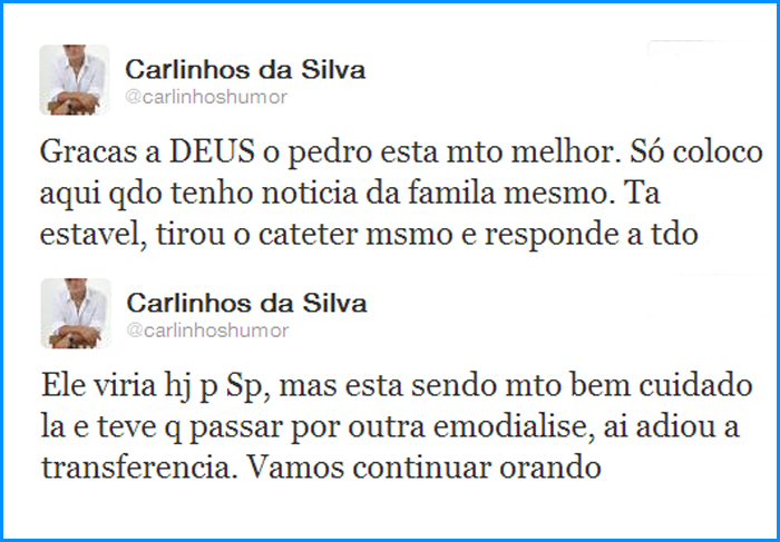 Carlinhos Silva conta que Pedro não está mais usando cateter 