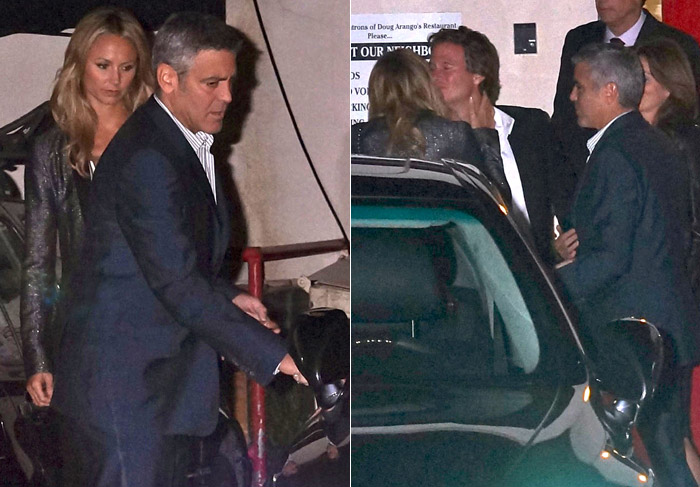 George Clooney e Stacy Keibler jantam com amigos famosos