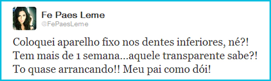 Fernanda Paes Leme está usando aparelho nos dentes