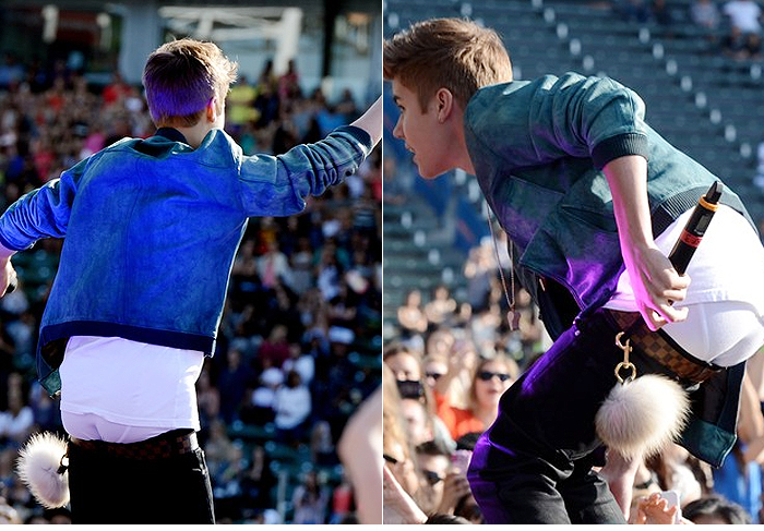 Calça de Justin Bieber cai durante apresentação, na Califórnia