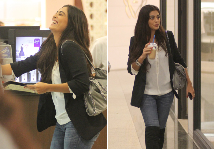 Juliana Paes saboreia milk-shake em passeio no shopping