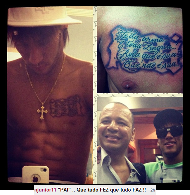 Neymar mostra a tatuagem que fez para o pai