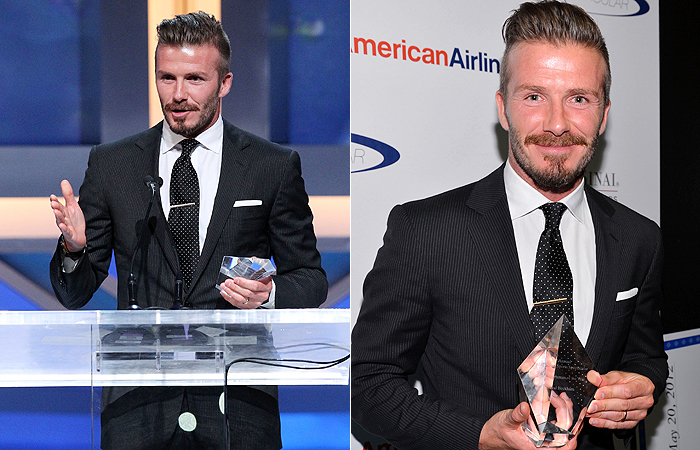 David Beckham recebe prêmio em Los Angeles ao lado da família