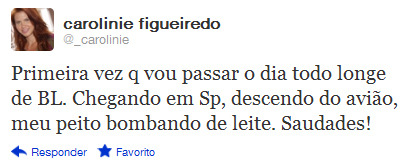 Carolinie Figueiredo fica longe da filha pela primeira vez