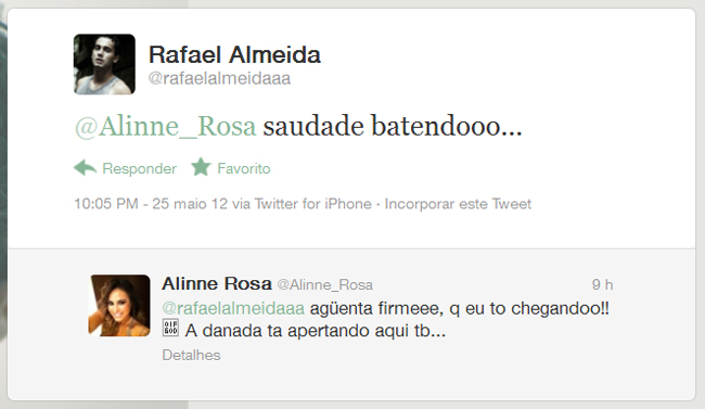 Rafael Almeida reclama de saudade da namorada no Twitter