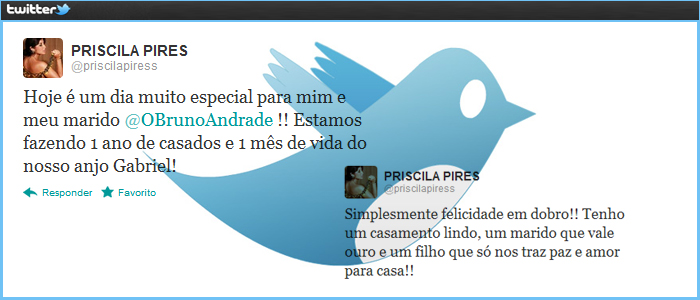 Priscila Pires comemora um ano de casada no Twitter