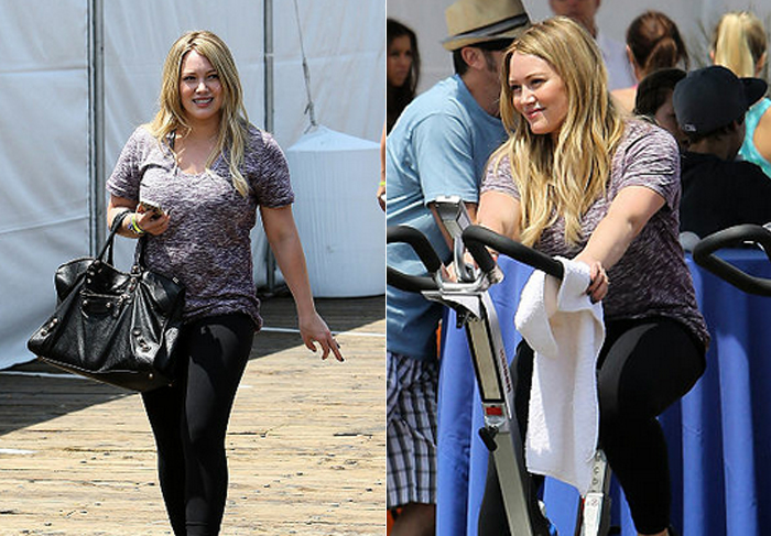 Ainda acima do peso, Hilary Duff participa de evento de caridade