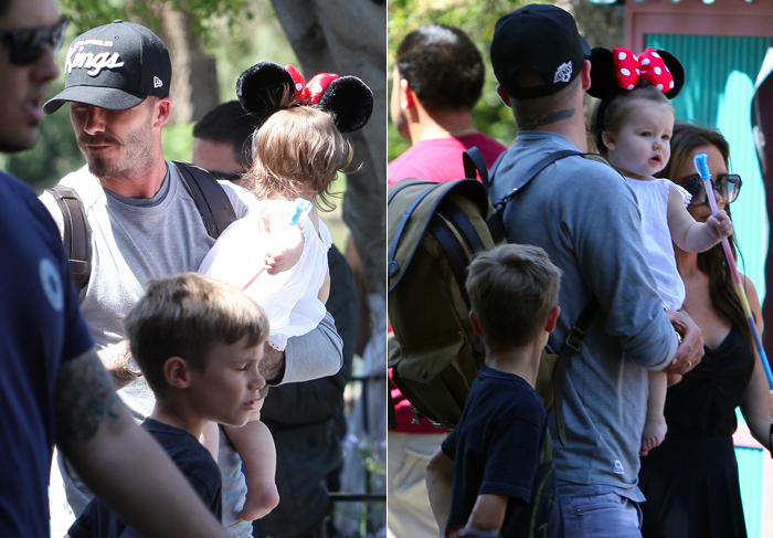  Filha de David Beckham usa orelhas da Minnie em parque de diversão