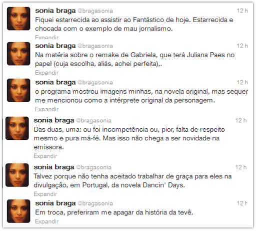 Sônia Braga acha que está sendo boicotada na Globo