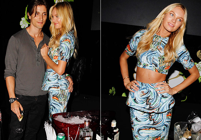 Candice Swanepoel brilha em festa paulista