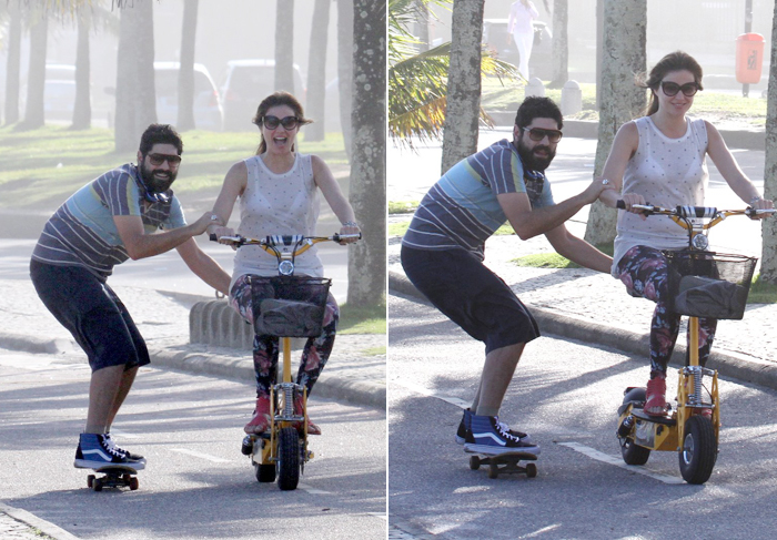 Ellen Jabour dá carona para amigo durante passeio patinete