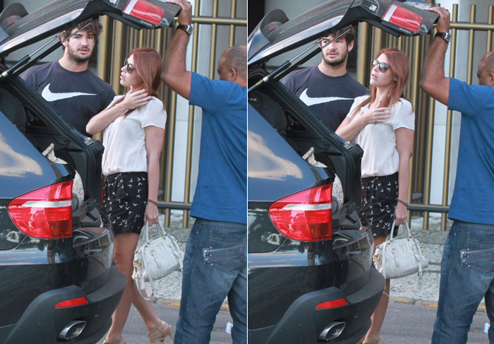Alexandre Pato se despede da namorada com beijos em porta de hotel