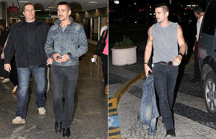 Colin Farrell é assediado por fãs em aeroporto do Rio