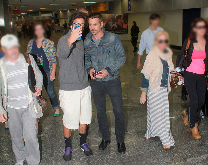 Colin Farrell é assediado por fãs em aeroporto do Rio