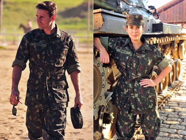 Murilo Rosa e Fernanda Paes Leme em treinamento militar para novela