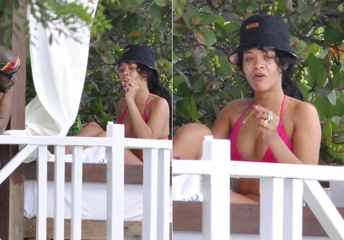 Rihanna fuma baseado depois de enterrar a avó