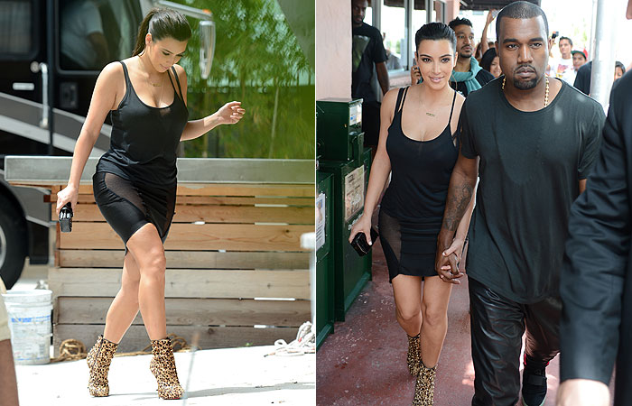 Kim Kardashian usa saia e top reveladores para sair com Kanye West 
