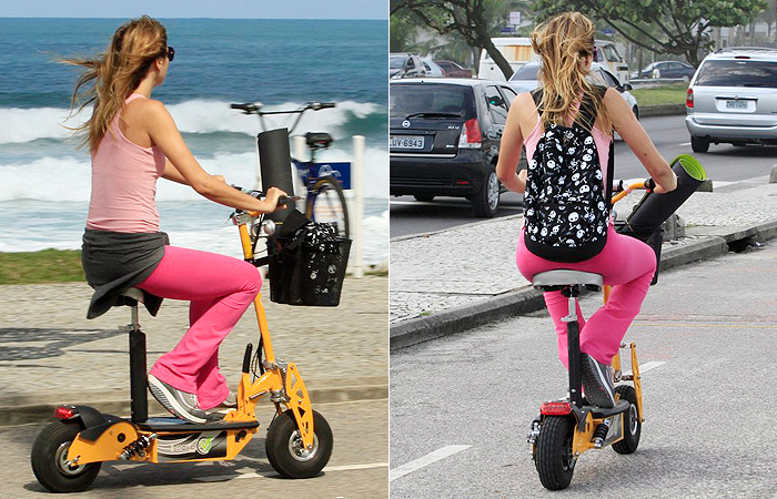 Toda de rosa, Ellen Jabour anda de bicicleta elétrica
