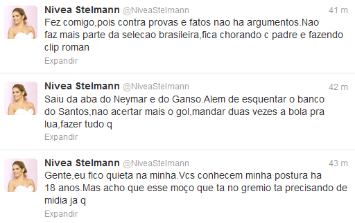 Nívea Stelmann detona o ex-namorado Elano no Twitter