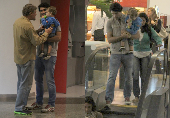 Rafael Calomeni passeia com filho pequeno no shoppin