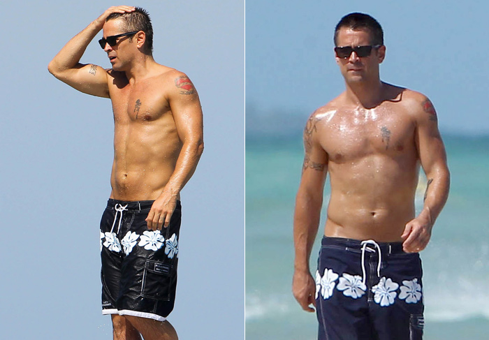 Colin Farrell desfila sem camisa por praia no México