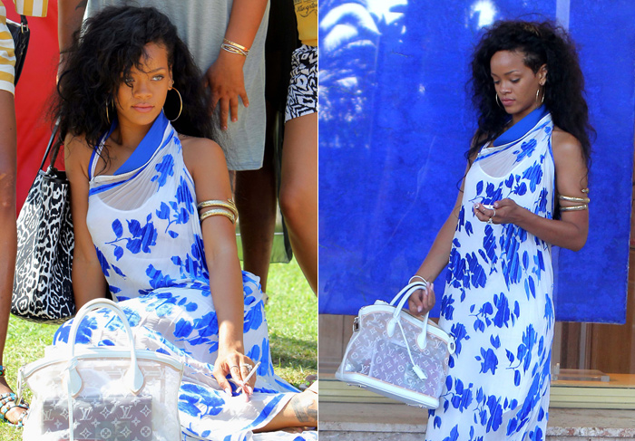 Rihanna faz compras em Mônaco de maxi vestido